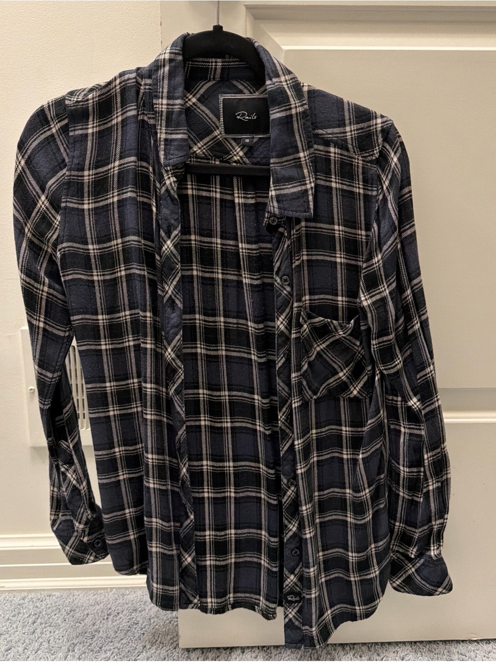 Rails Navy and White Plaid Button-Up Shirt